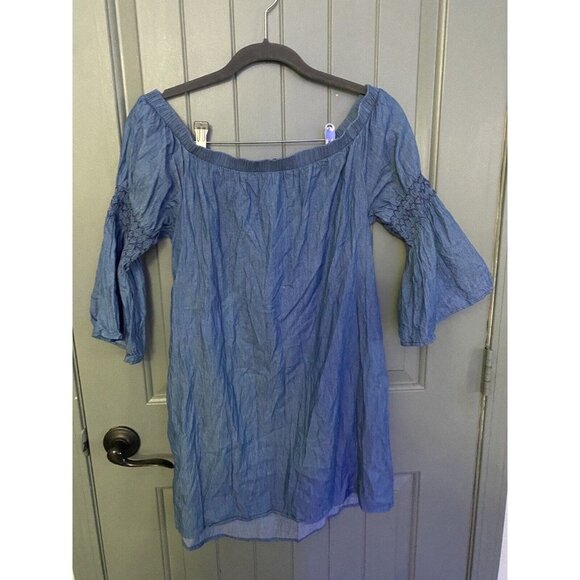 Francescas Dress Blue Rain Blue Chambray Embroidered Tunic Dress Size Medium - Picture 7 of 9